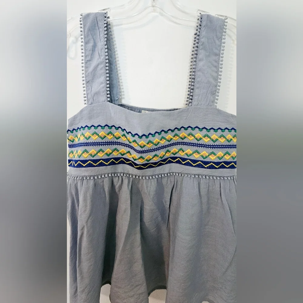 Blu Pepper Sky Blue Elastic Tank Top Women’s Embroidery Size Large - Picture 2 of 12